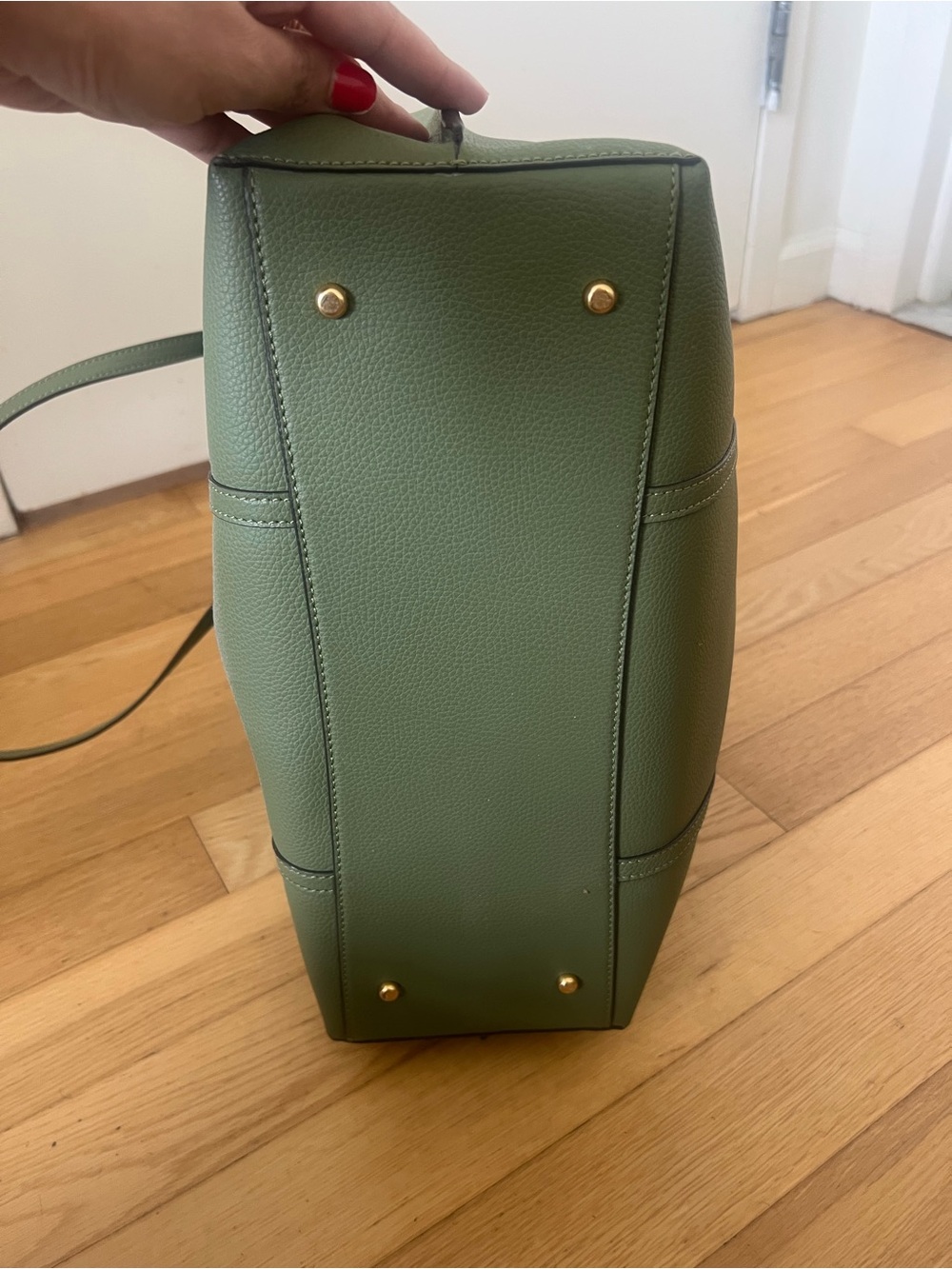 Tory Burch Perry Olive Green Pebbled Leather Tote - Picture 5 of 5